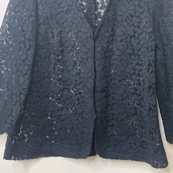 Tahari | Black Floral Embroidered Lace Sheer V-Neck Cardigan Jacket M - Picture 4 of 16